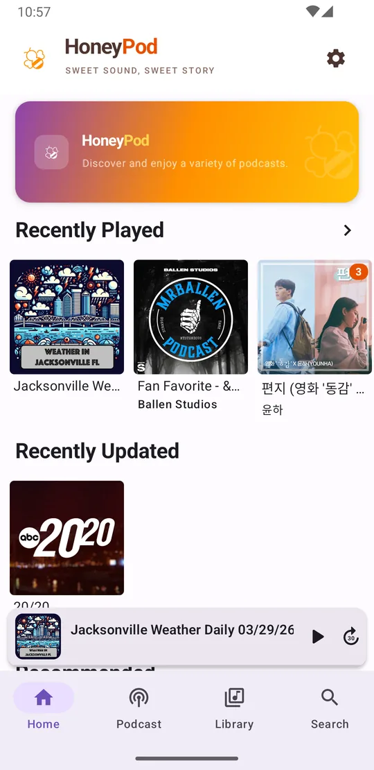 HoneyPod home screen